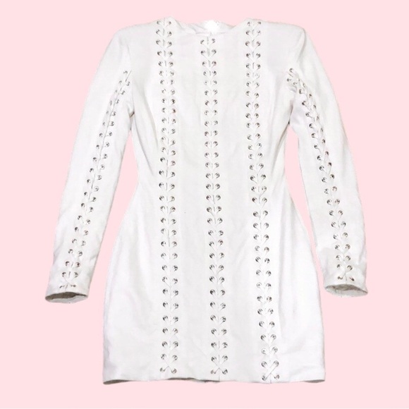 House of CB London Alessia Dress XS White Silver Whipstick Faux Leather Mini - Picture 1 of 10
